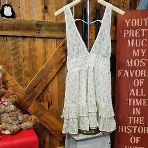 Free People Cream Floral Lace Tiered Mini Dress